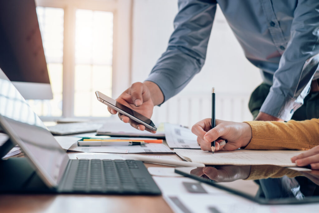 Teamwork process Young designers planning work together on website ux app development