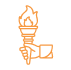 Bold & honest icon showing a hand carrying a torch to bring light to dark areas