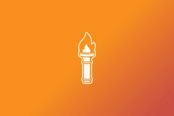 Flaming torch icon centered on an orange gradient background.