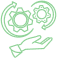 Humble and confident icon showing a hand supporting mechanical cogs