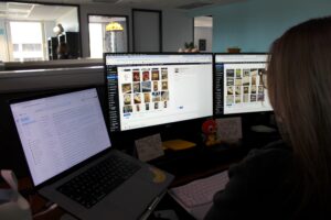 Web team looking through photos