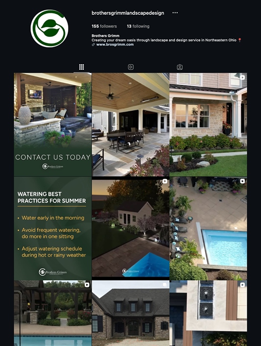 Instagram-Feed – FSM – Digital Marketing Agency Brothers Grimm Landscaping and Design Co.'s Instagram feed shows their most recent posts
