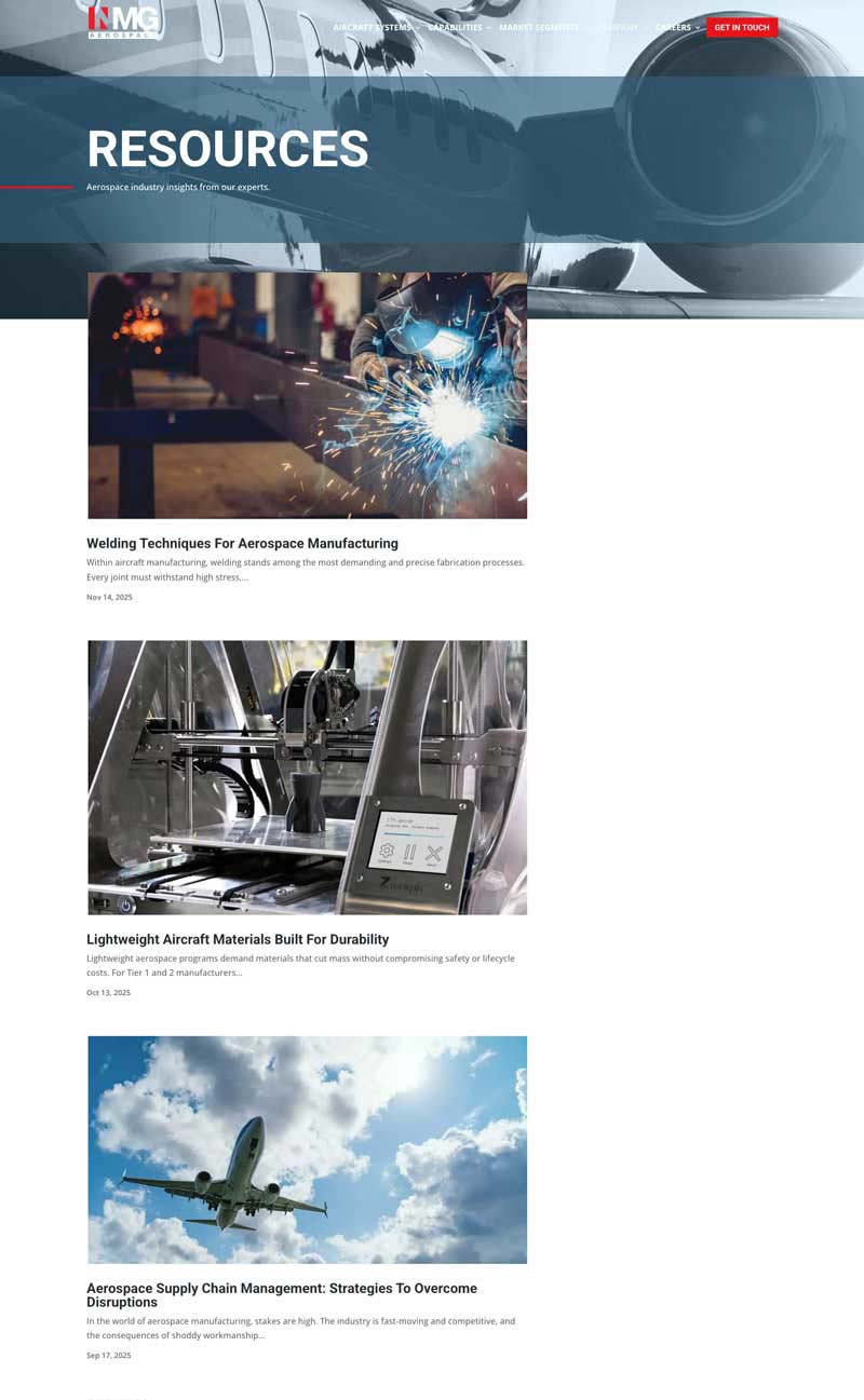 NMG-blog-page-preview – FSM – Digital Marketing Agency A screenshot of the NMG Aerospace blog page