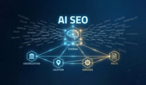 A graphic connecting Entities with organization, location, services, and facts.
