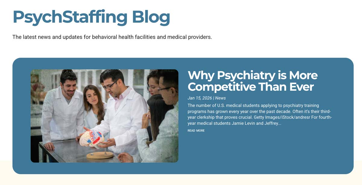 A screenshot of the latest blog on PsychStaffing.